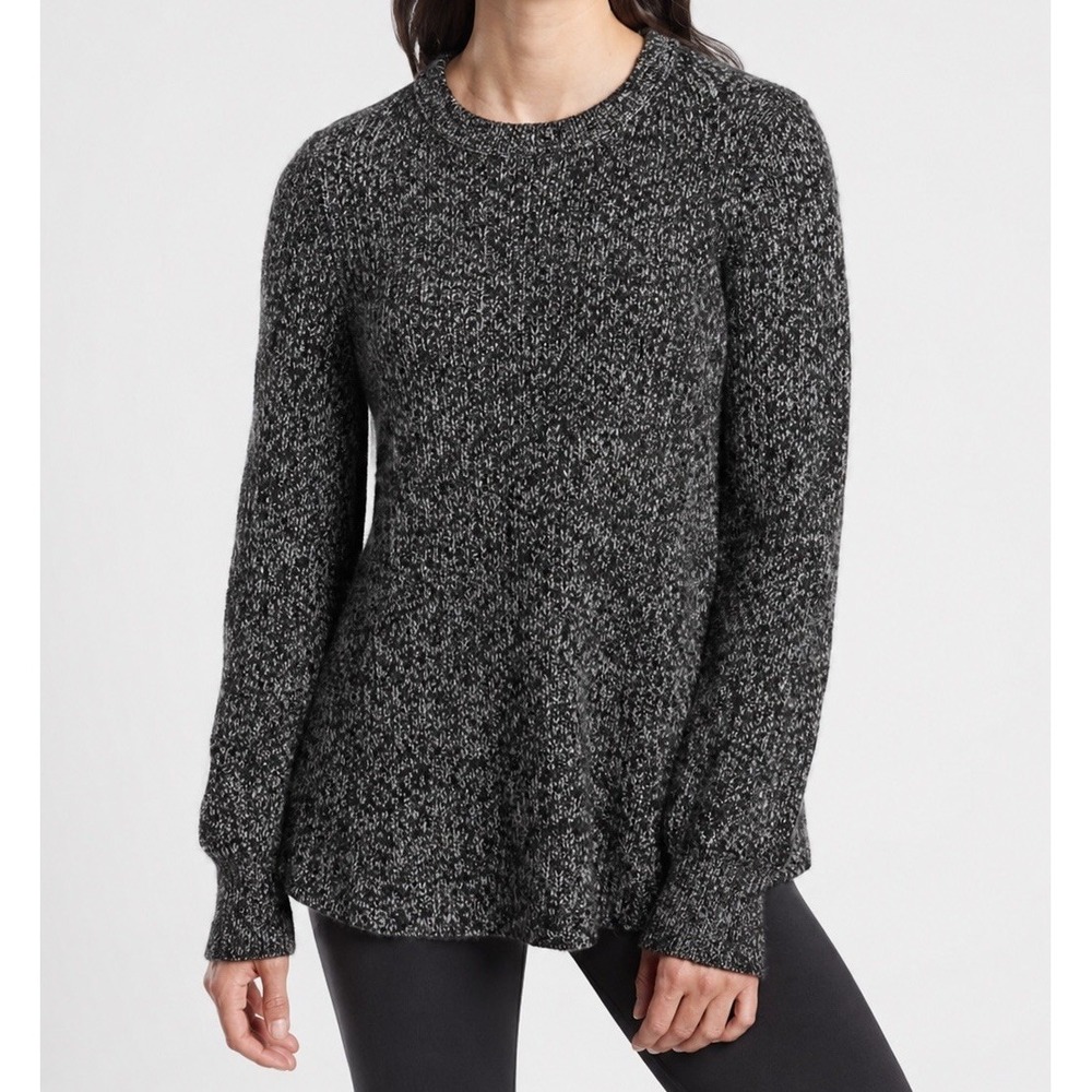 Athleta Sierra Crew Sweater XS Black Gray Wool Blend Swing A-Line